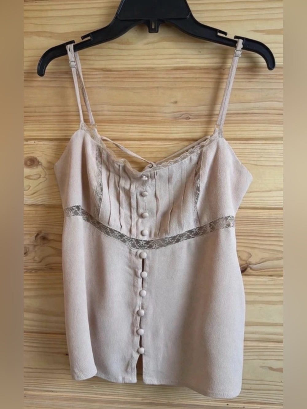 Women's Cream Lace-Trim Button Front Cami Top